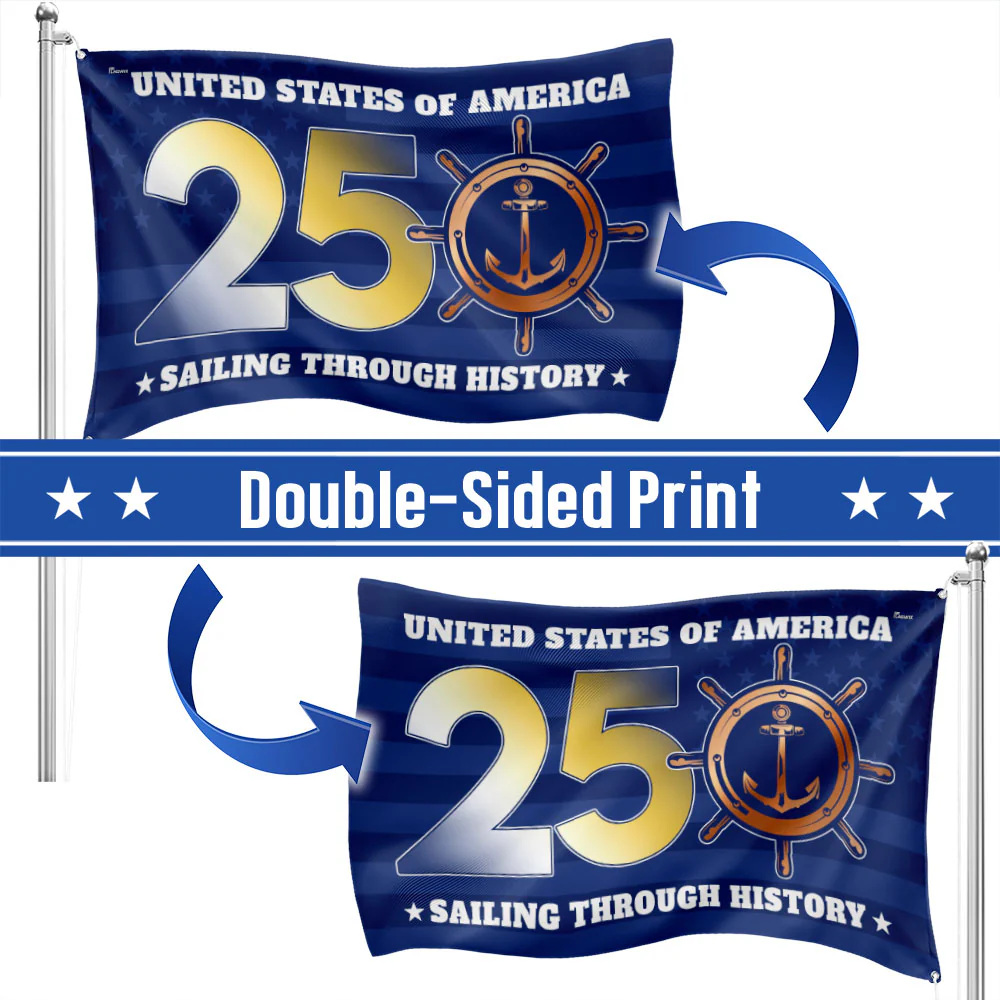 USA 250th Sailing Through History Grommet Flag for Patriotic Navy Decor