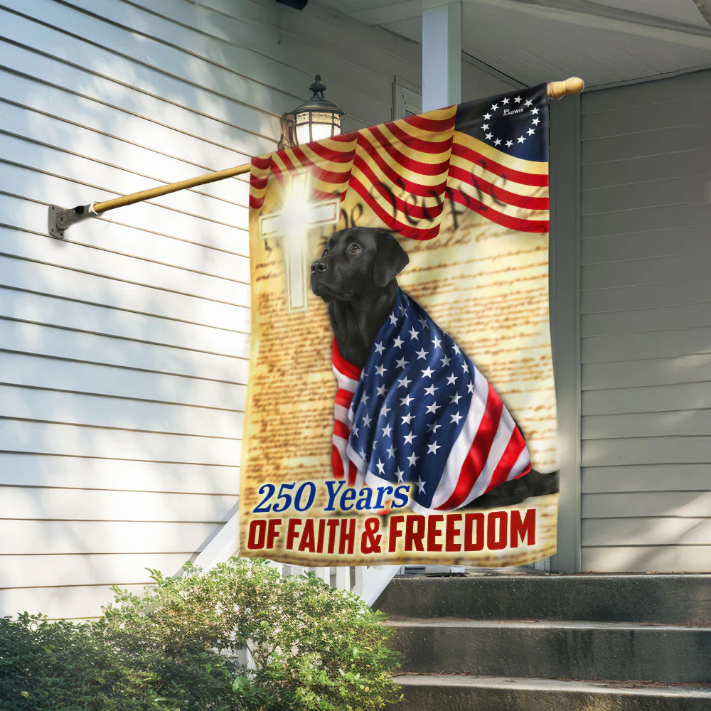 Black Labrador Patriotic Flag | 250 Years of Faith & Freedom Decor