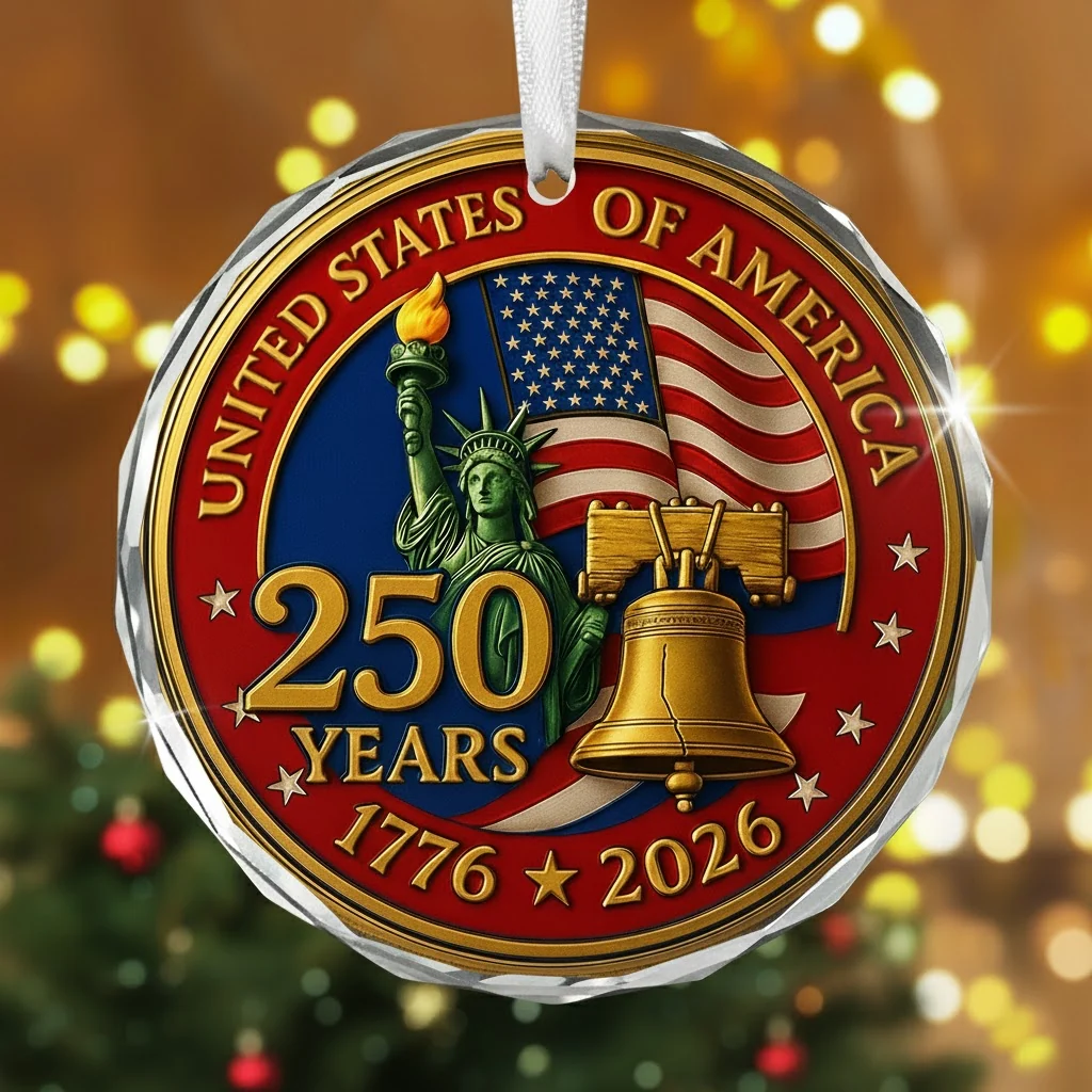 250th Anniversary USA Glass Ornament - Patriotic Christmas Decoration - USA American Keepsake
