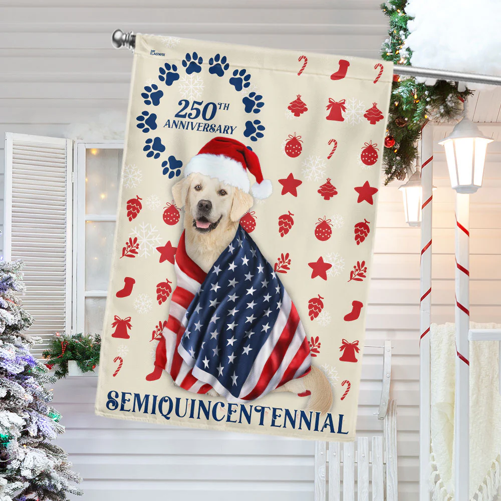 Patriotic Yellow Labrador Retriever Flag American 250th Christmas Decor