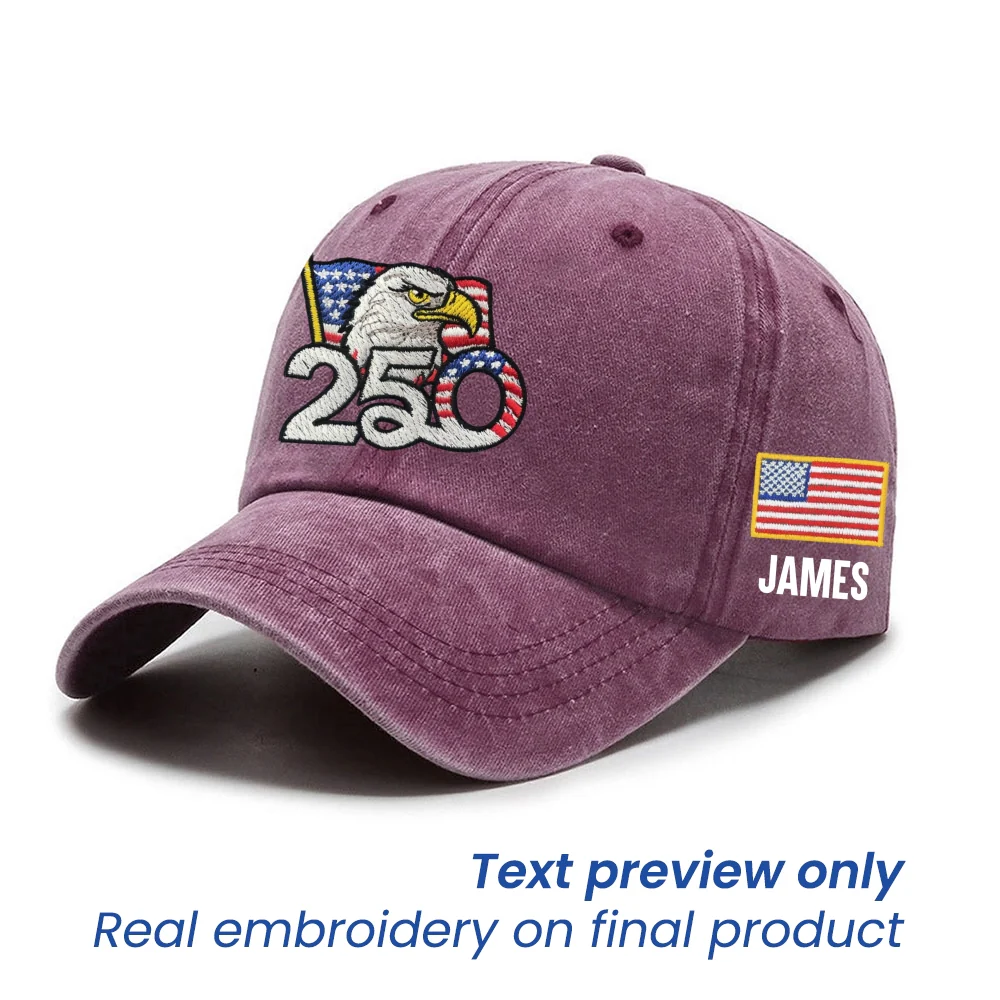 Personalized 250th Anniversary Washed Cap with Embroidered American Flag
