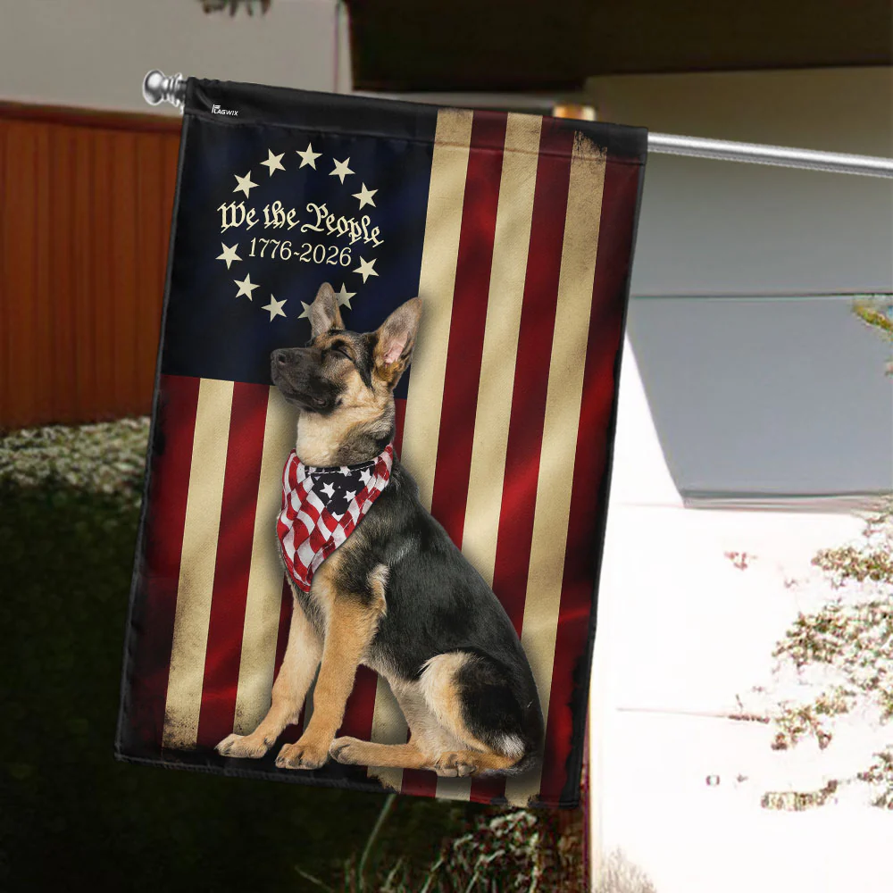 German Shepherd American Flag | We The People 1776-2026 Patriotic Flag