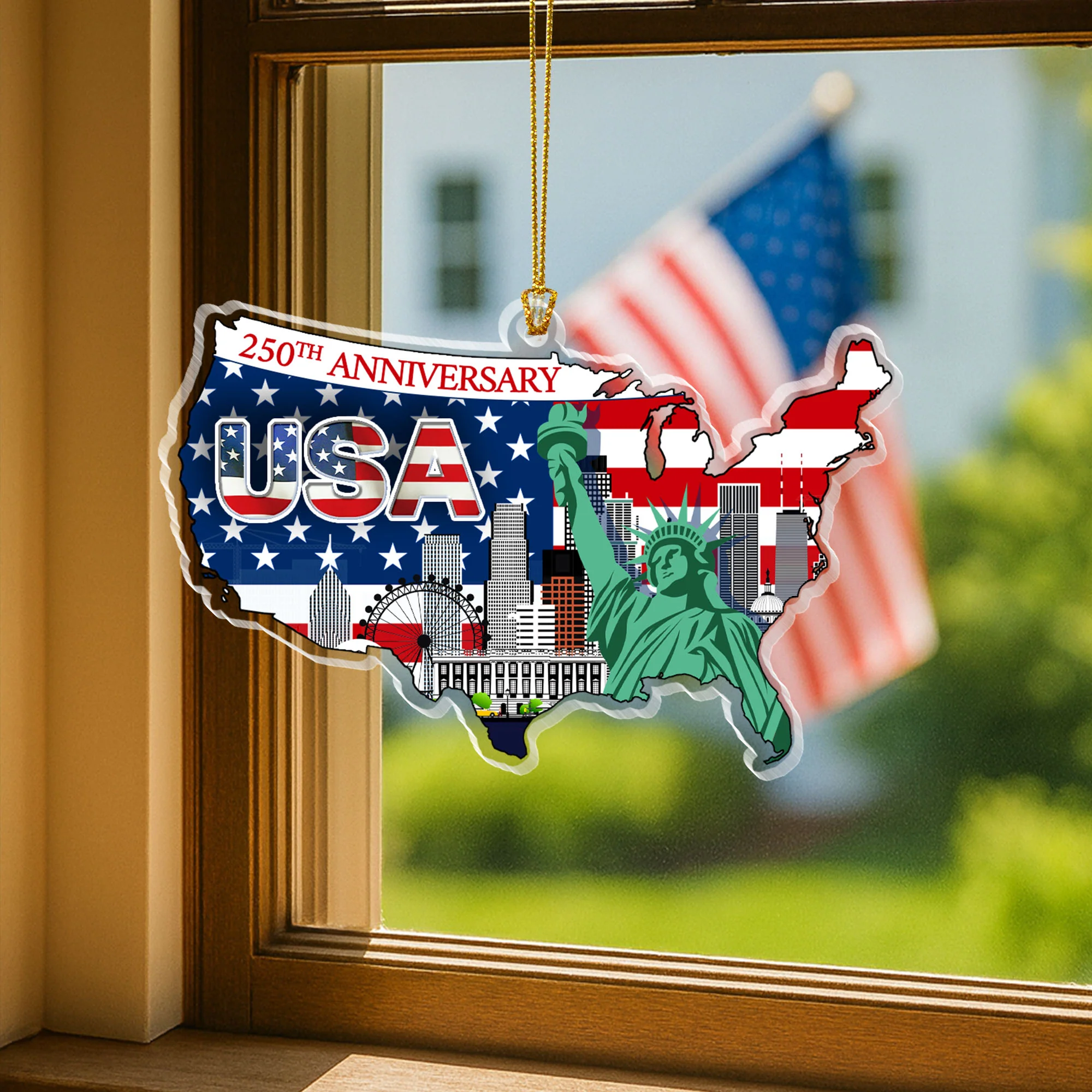250th Anniversary Ornament | USA Map Liberty Patriotic Acrylic Ornament
