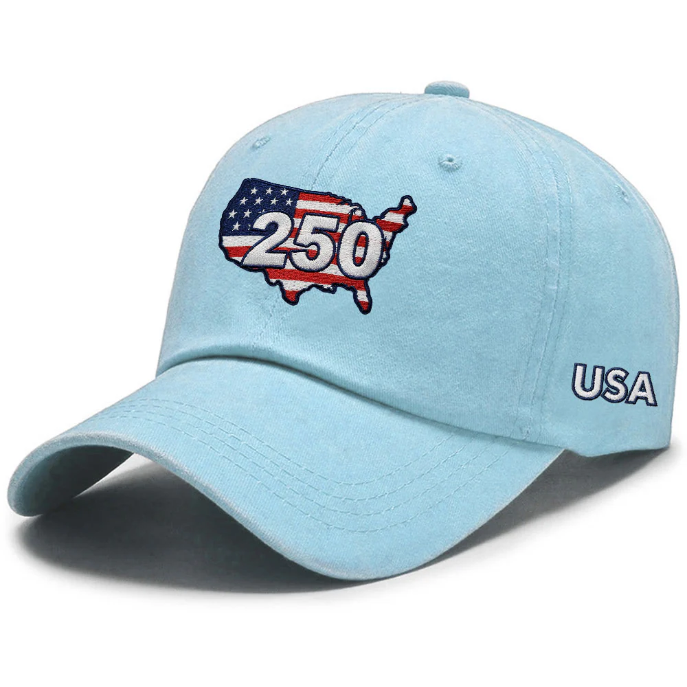 250 Years of USA Patriotic Washed Cap with Embroidered America Map