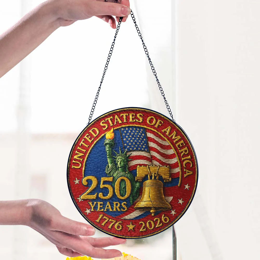 250 years of America Glass Suncatcher - Liberty Bell Patriotic Window Hanging Decoration