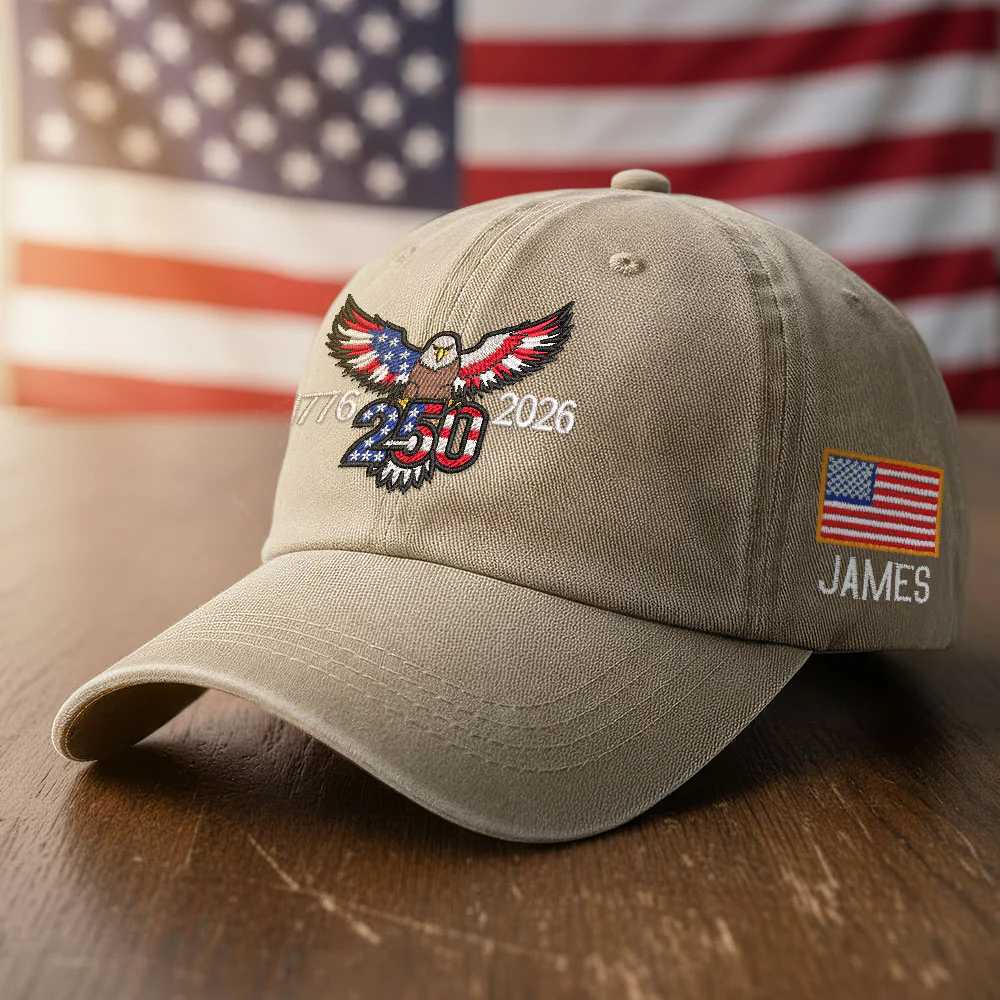 Personalized 250th Anniversary Washed Cap with Embroidered Eagle Flag