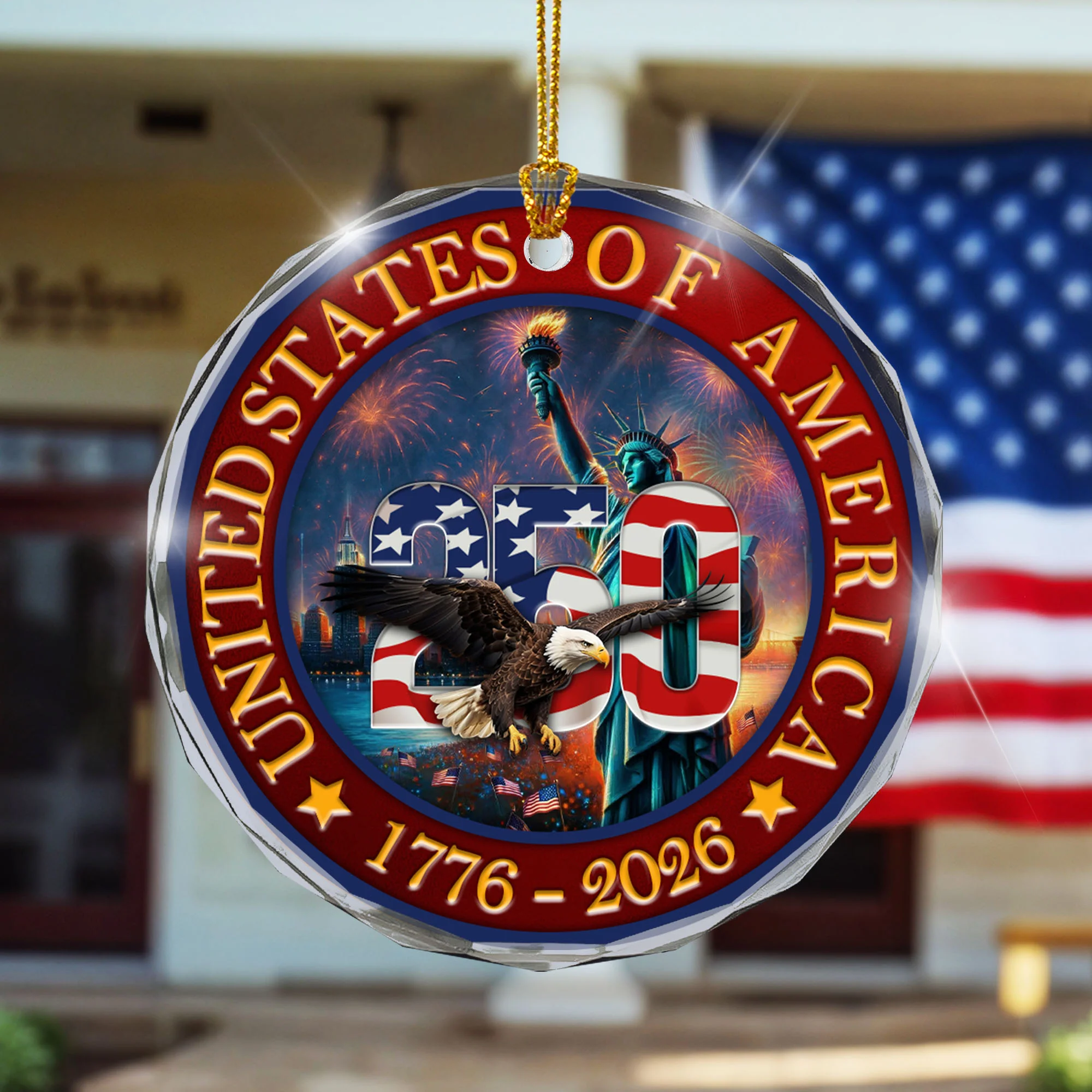 250 Years of America Ornament | Patriotic Bald Eagle Glass Ornament