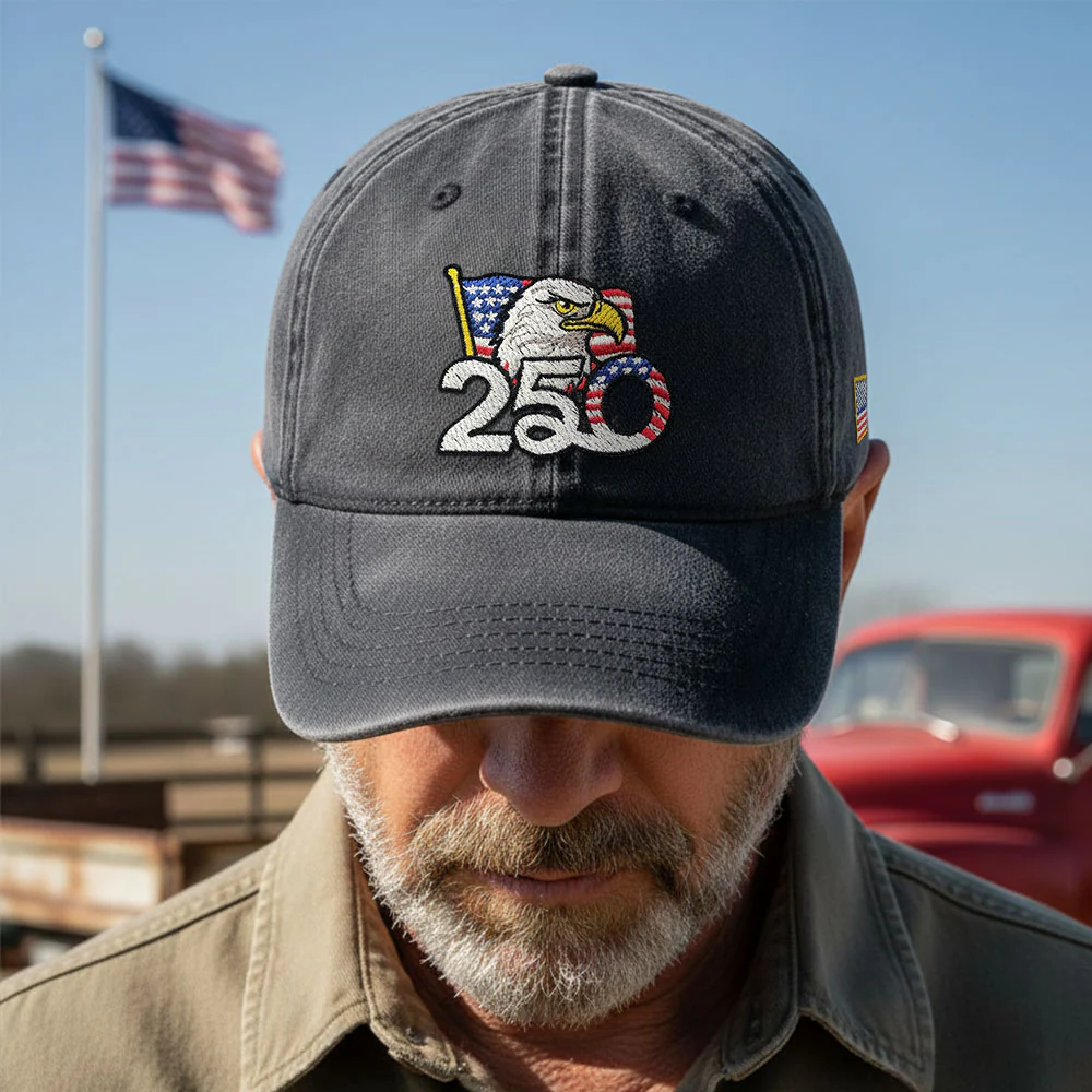 Patriotic 250th Anniversary Washed Cap with Embroidered American Flag