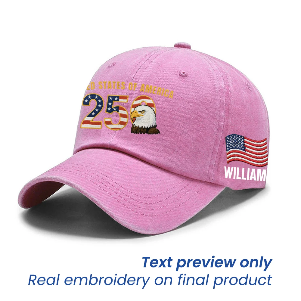 Personalized Patriotic 250th Anniversary Washed Cap with Embroidered American Flag