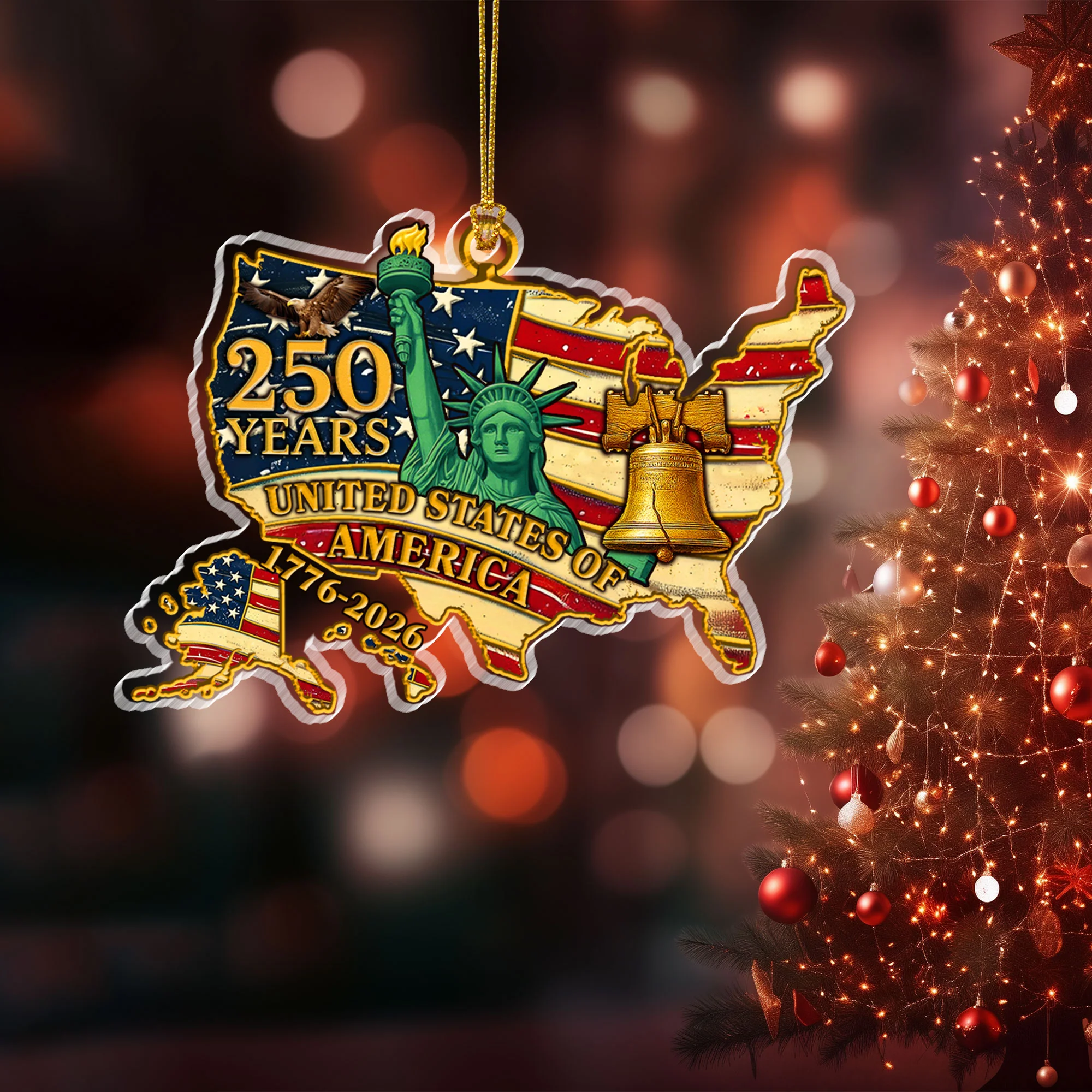 250 years of American Flag Liberty Eagle Acrylic Ornament, 1776-2026 Liberty Bell Decoration,Patriotic Ornament, American Independence Day Gift