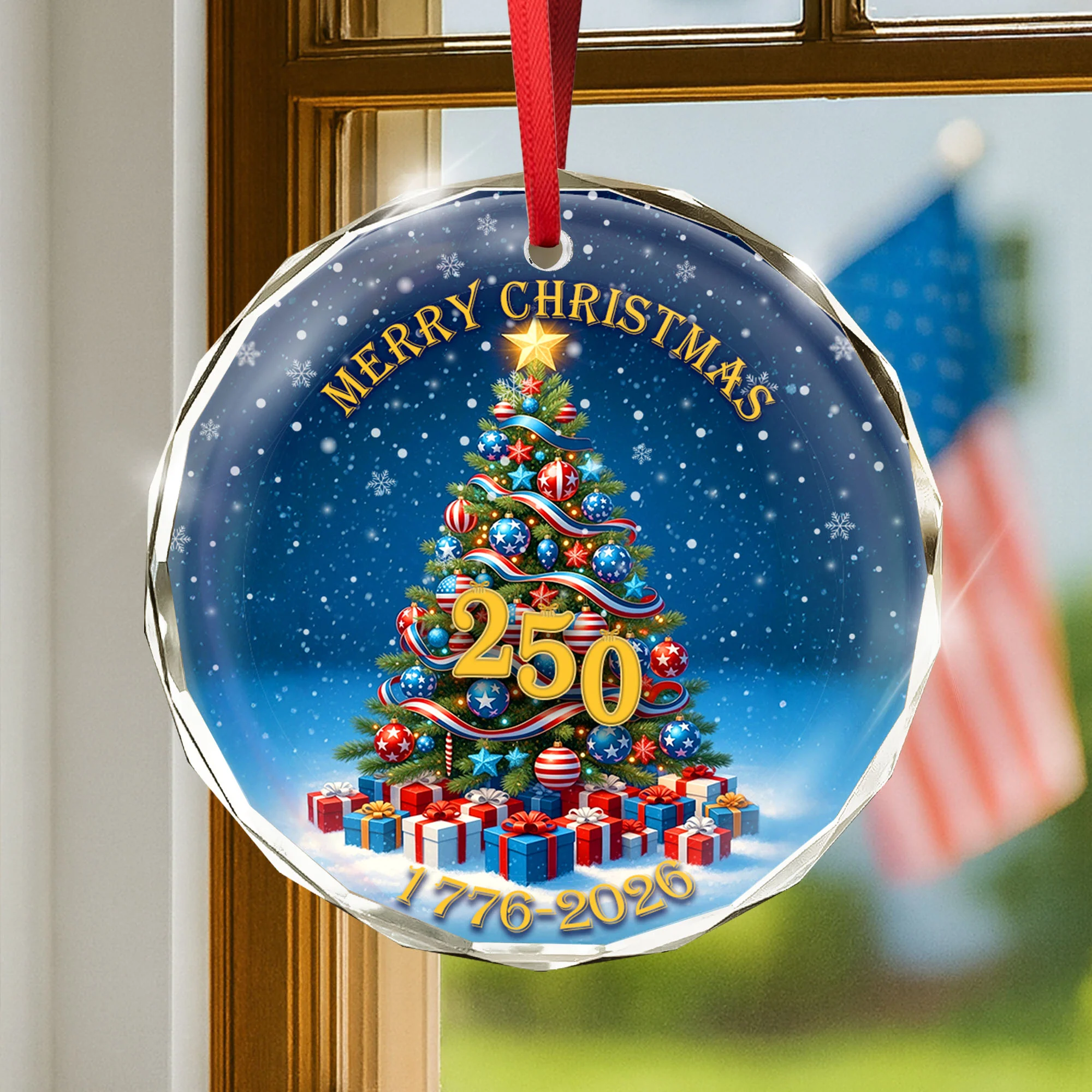 Christmas Ornament, 250th Patriotic Christmas Tree Glass Ornament