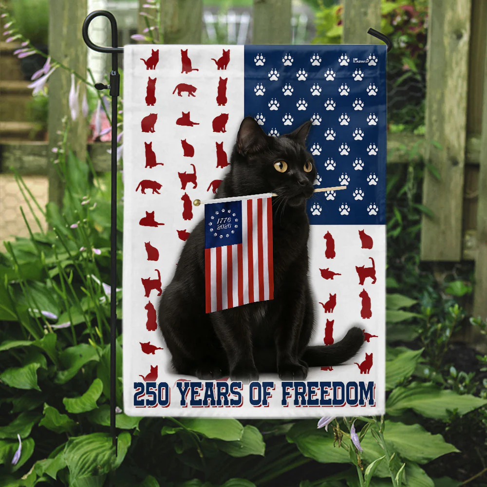 250 Years of Freedom Bombay Flag | Patriotic Bombay Cat Holding US Flag