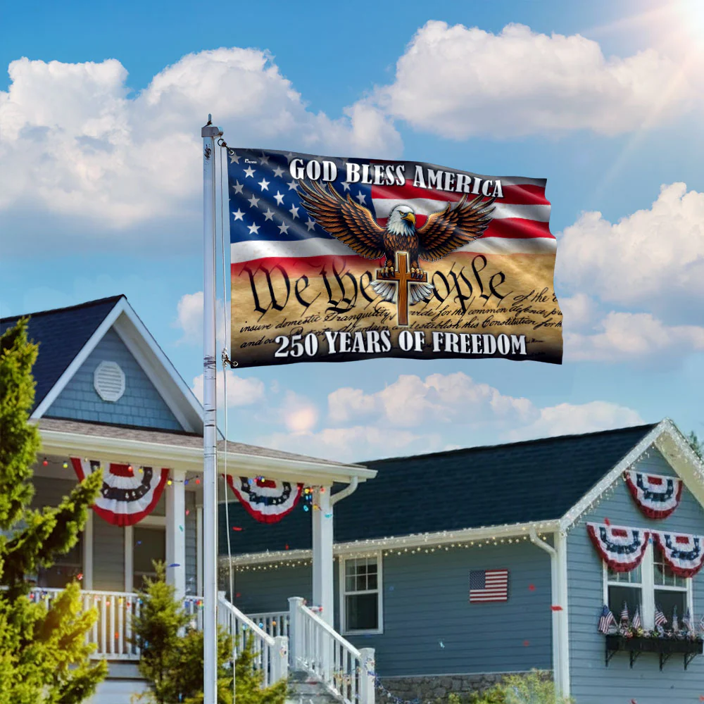 We The People Patriotic Eagle Cross 250 Years of Freedom Grommet Flag