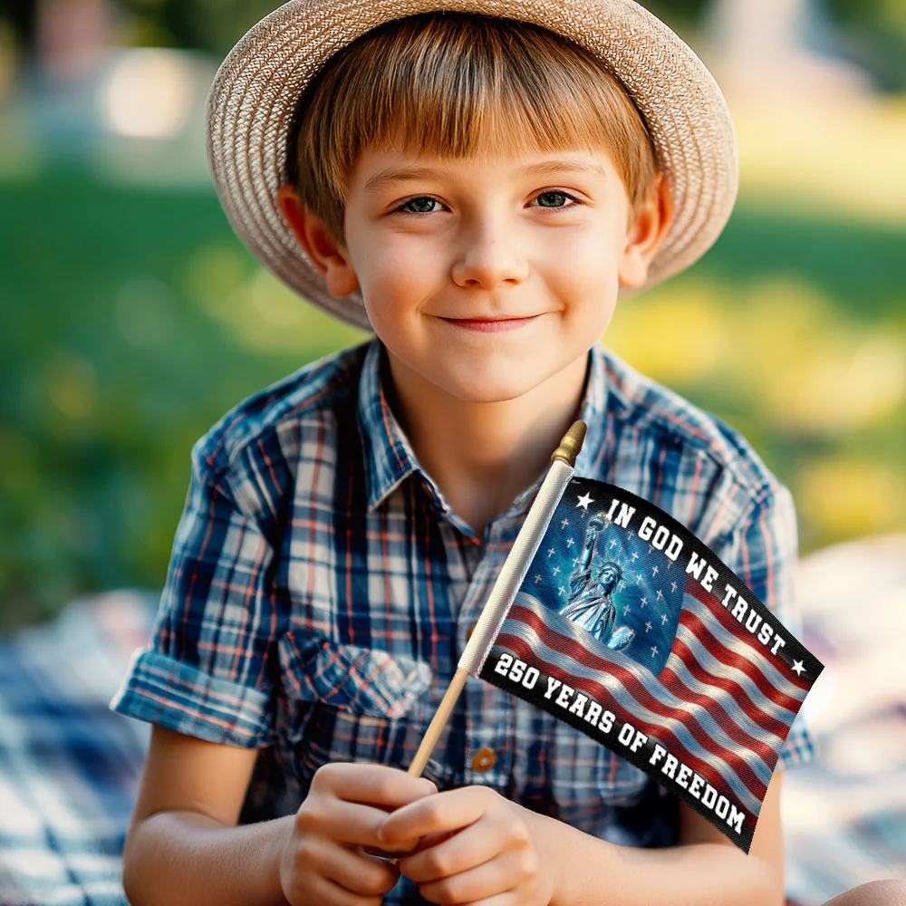 American 250 Years of Freedom Flag, God Bless Patriotic Handheld Flag