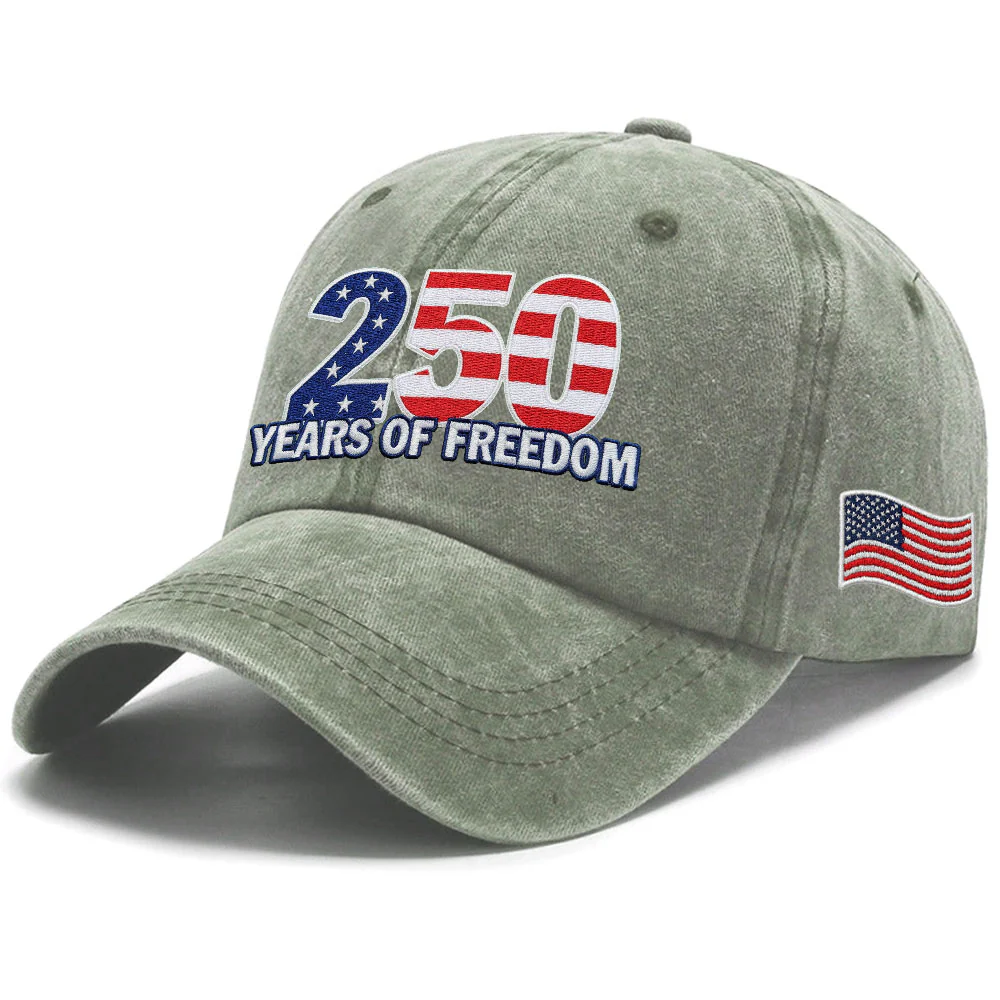 250 Years of Freedom Washed Cap with Embroidered American Flag