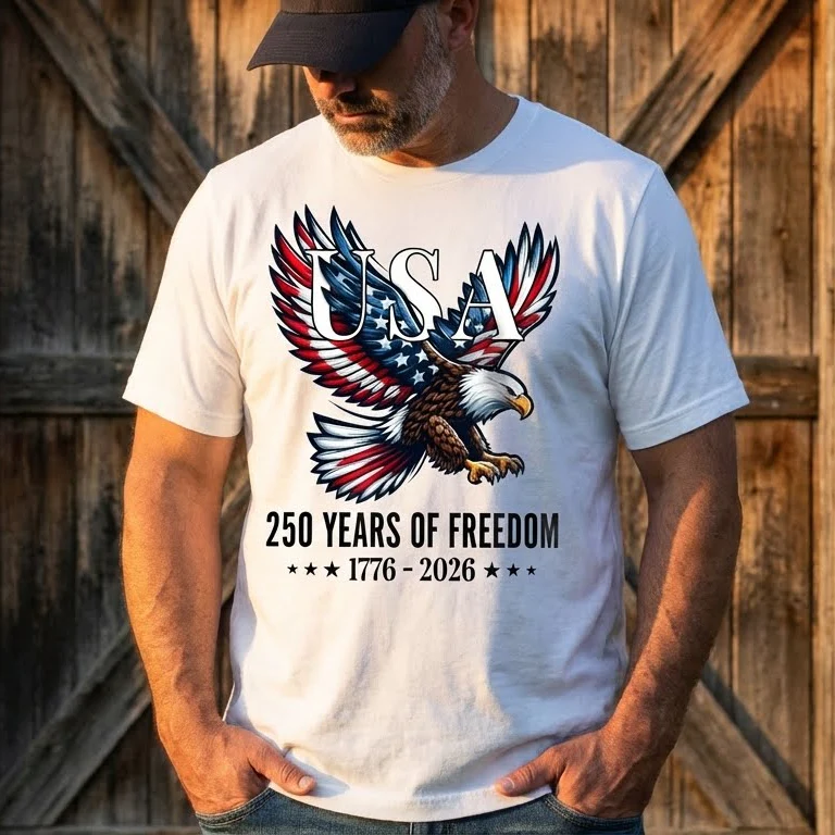 USA 250 Years of Freedom T-Shirt | Bald Eagle Patriotic 1776–2026 Tee