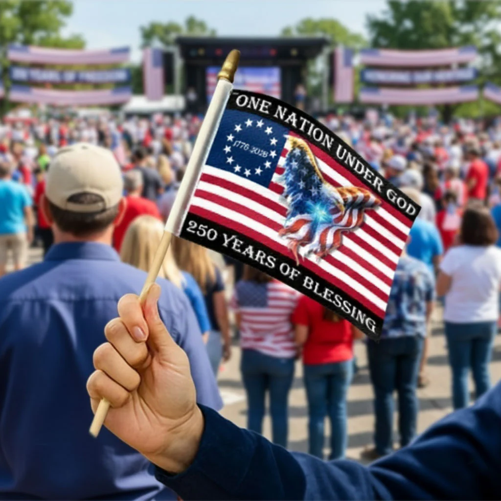 250 Years of Blessing Flag, Christian Cross Eagle Handheld American Flag