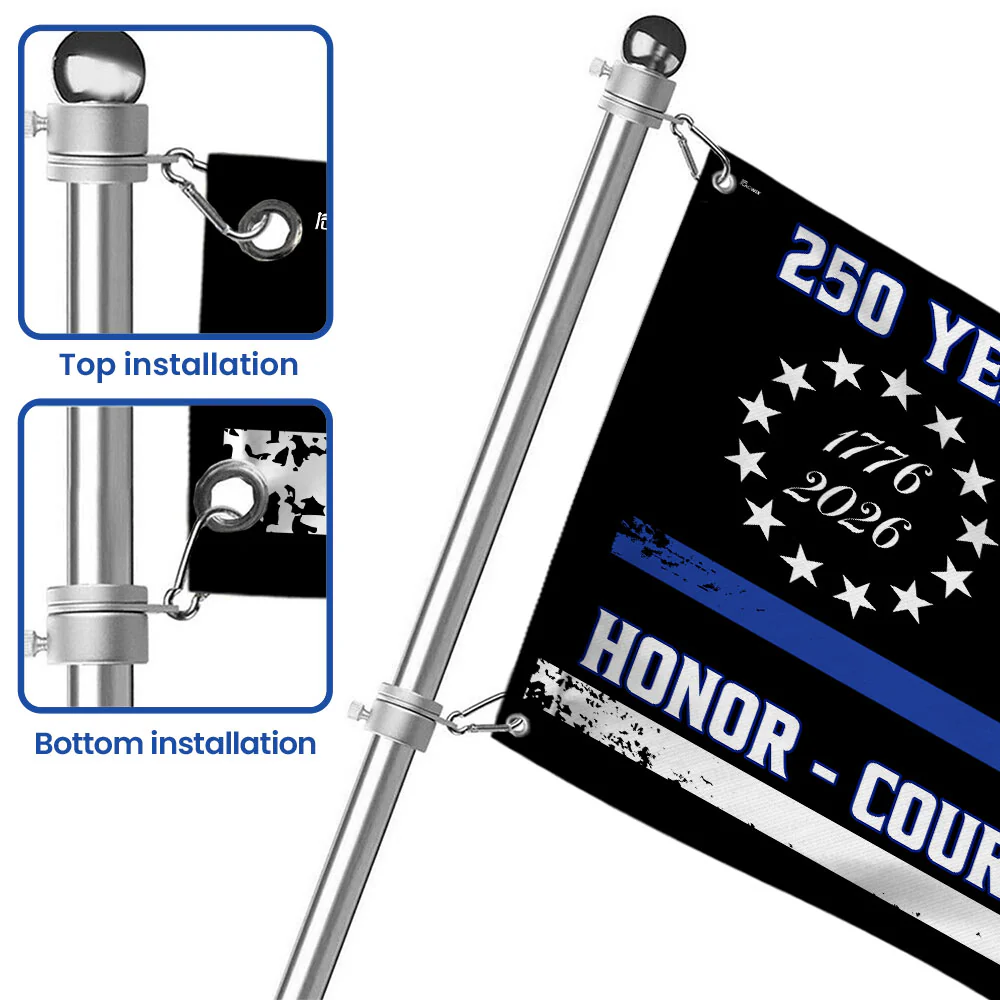 Police Thin Blue Line Flag, 250 Years of Freedom with Eagle Grommet Flag