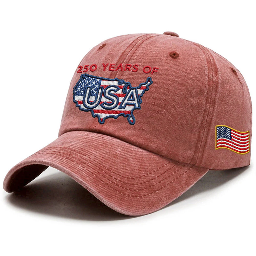 250 Years of USA Washed Cap | Patriotic Embroidered American Flag Cap