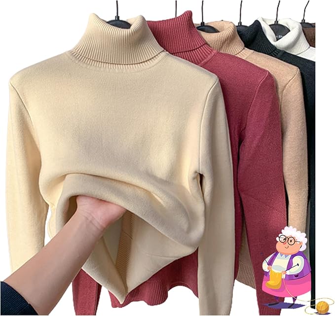 2025 New Winter Fleece Thick Knitted Bottoming Shirt, Sweater Soft Thermal Fleece Turtleneck Womens