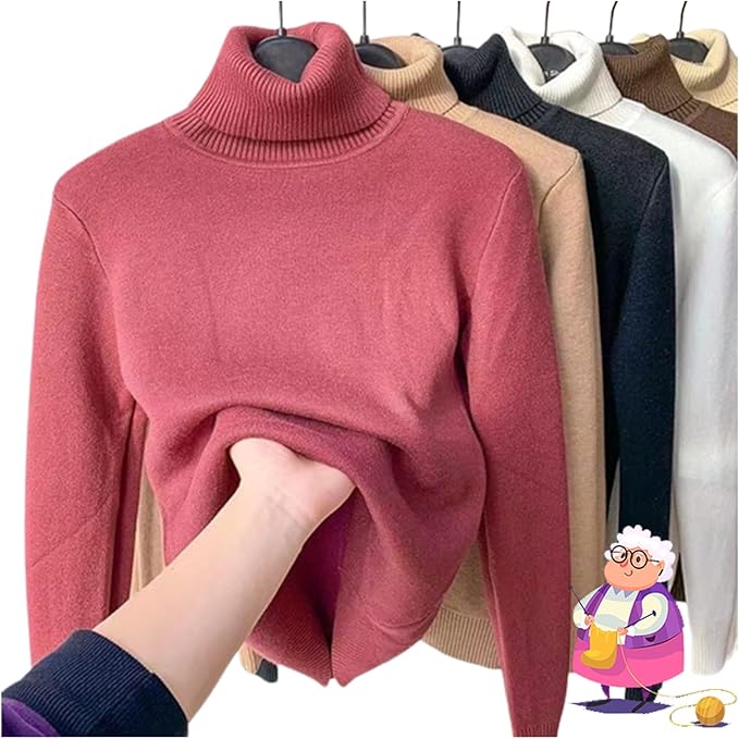 2025 New Winter Fleece Thick Knitted Bottoming Shirt, Sweater Soft Thermal Fleece Turtleneck Womens