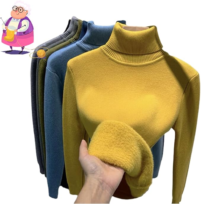 2025 New Winter Fleece Thick Knitted Bottoming Shirt, Sweater Soft Thermal Fleece Turtleneck Womens