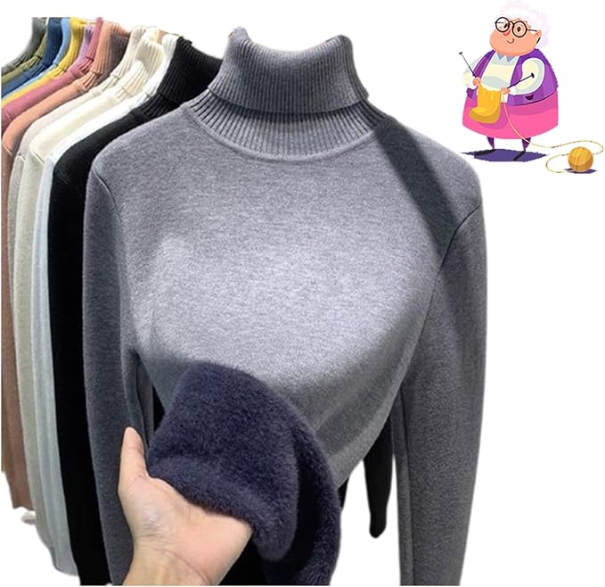 2025 New Winter Fleece Thick Knitted Bottoming Shirt, Sweater Soft Thermal Fleece Turtleneck Womens