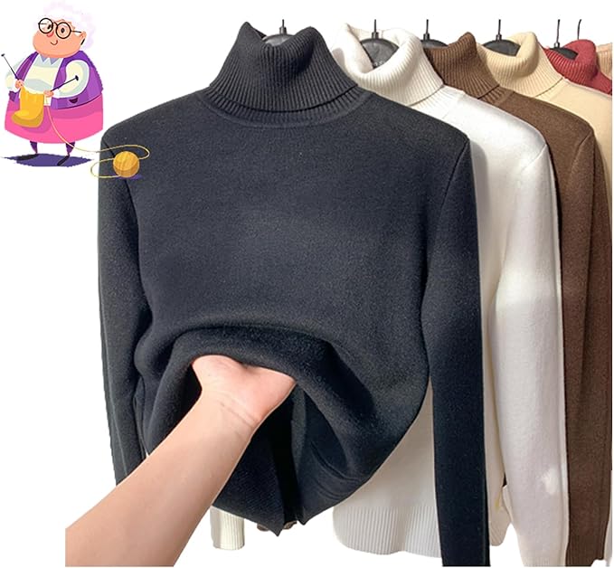 2025 New Winter Fleece Thick Knitted Bottoming Shirt, Sweater Soft Thermal Fleece Turtleneck Womens