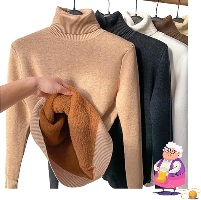 2025 New Winter Fleece Thick Knitted Bottoming Shirt, Sweater Soft Thermal Fleece Turtleneck Womens