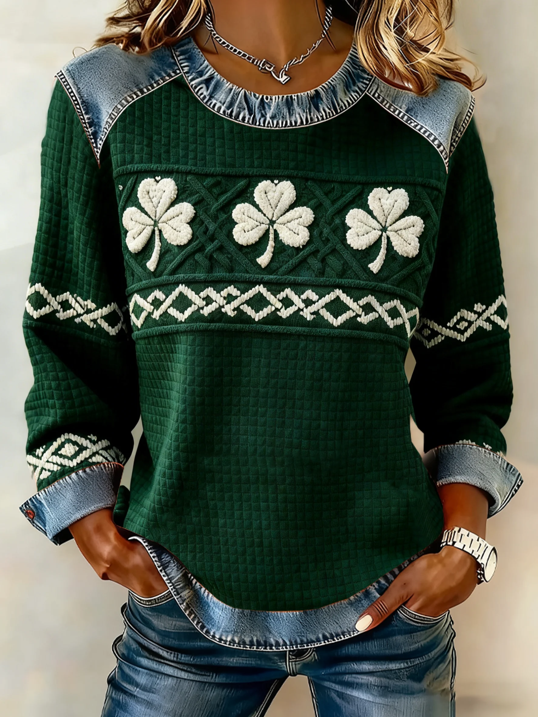 Women's St. Patrick's Day Printed Crew Neck Top