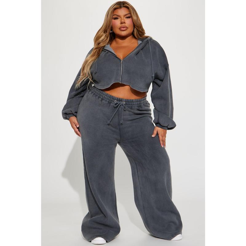 On The Go Fleece Pant Set - Charcoal