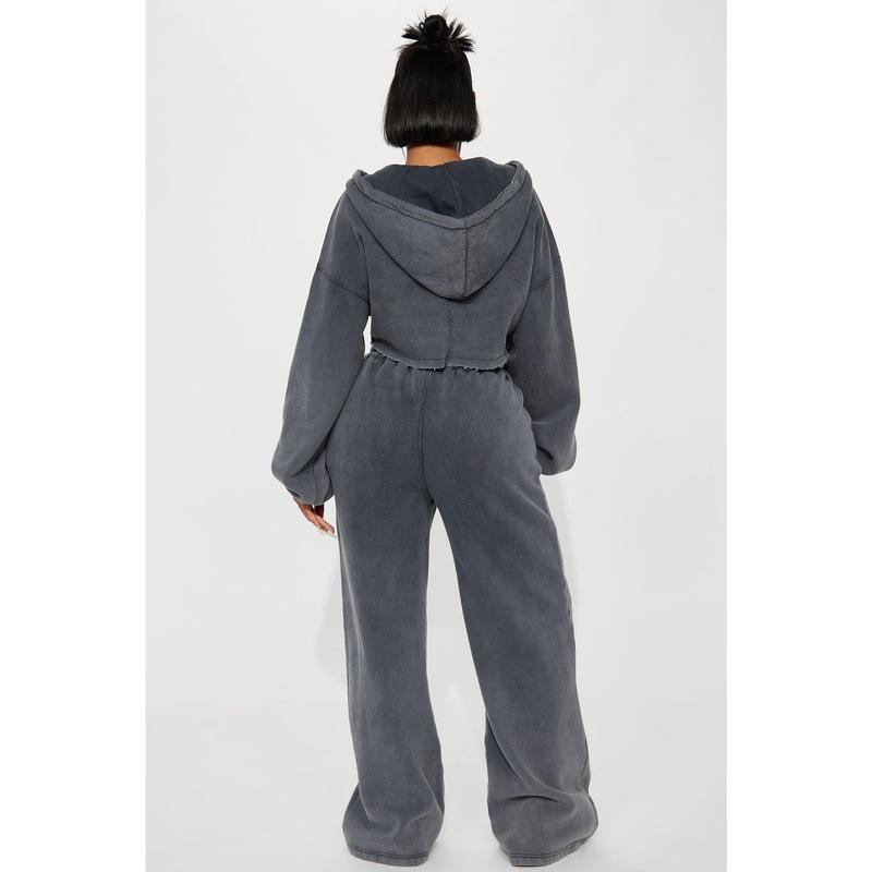 On The Go Fleece Pant Set - Charcoal