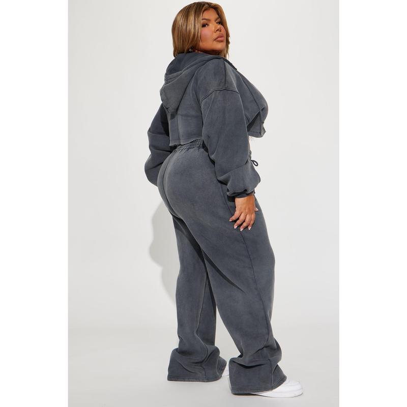 On The Go Fleece Pant Set - Charcoal