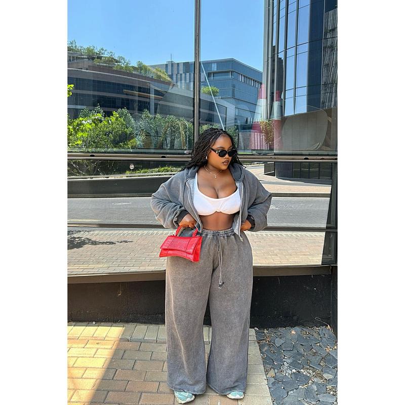 On The Go Fleece Pant Set - Charcoal