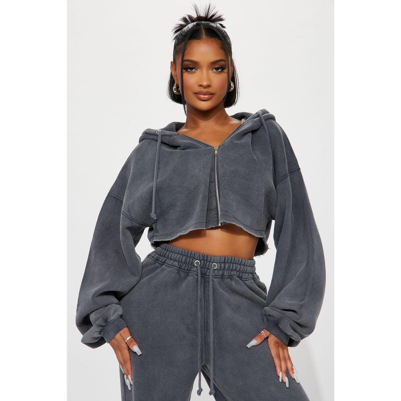 On The Go Fleece Pant Set - Charcoal