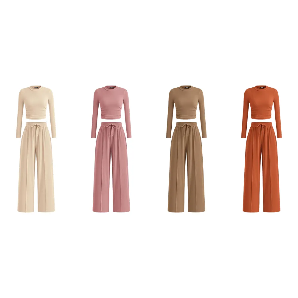 Women's Fall 2-Piece Set – Top & Wide-Leg Pants