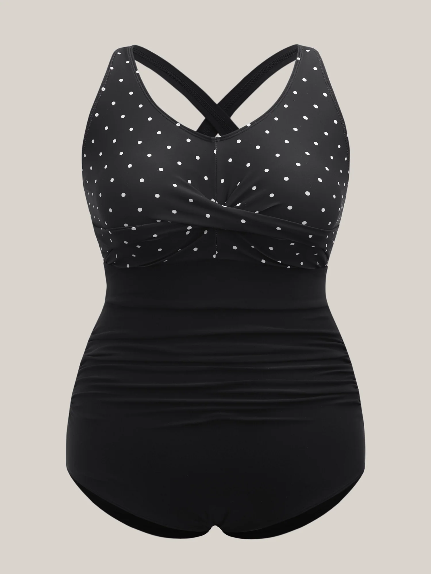 Polka Dots Spliced Ruched One-Piece Swimsuit
