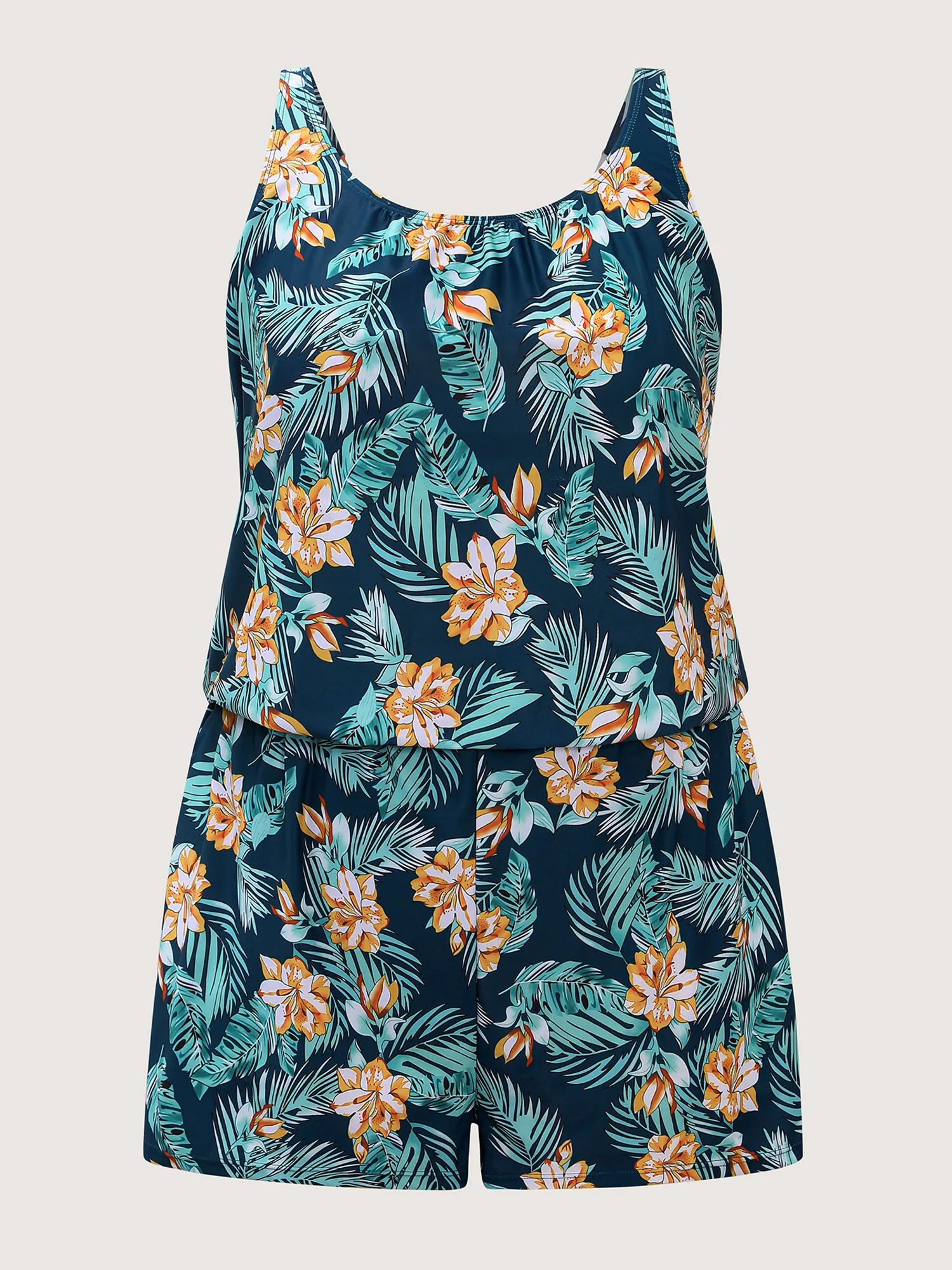 Tropical Flower Print Pockets One-Piece Swimsuit