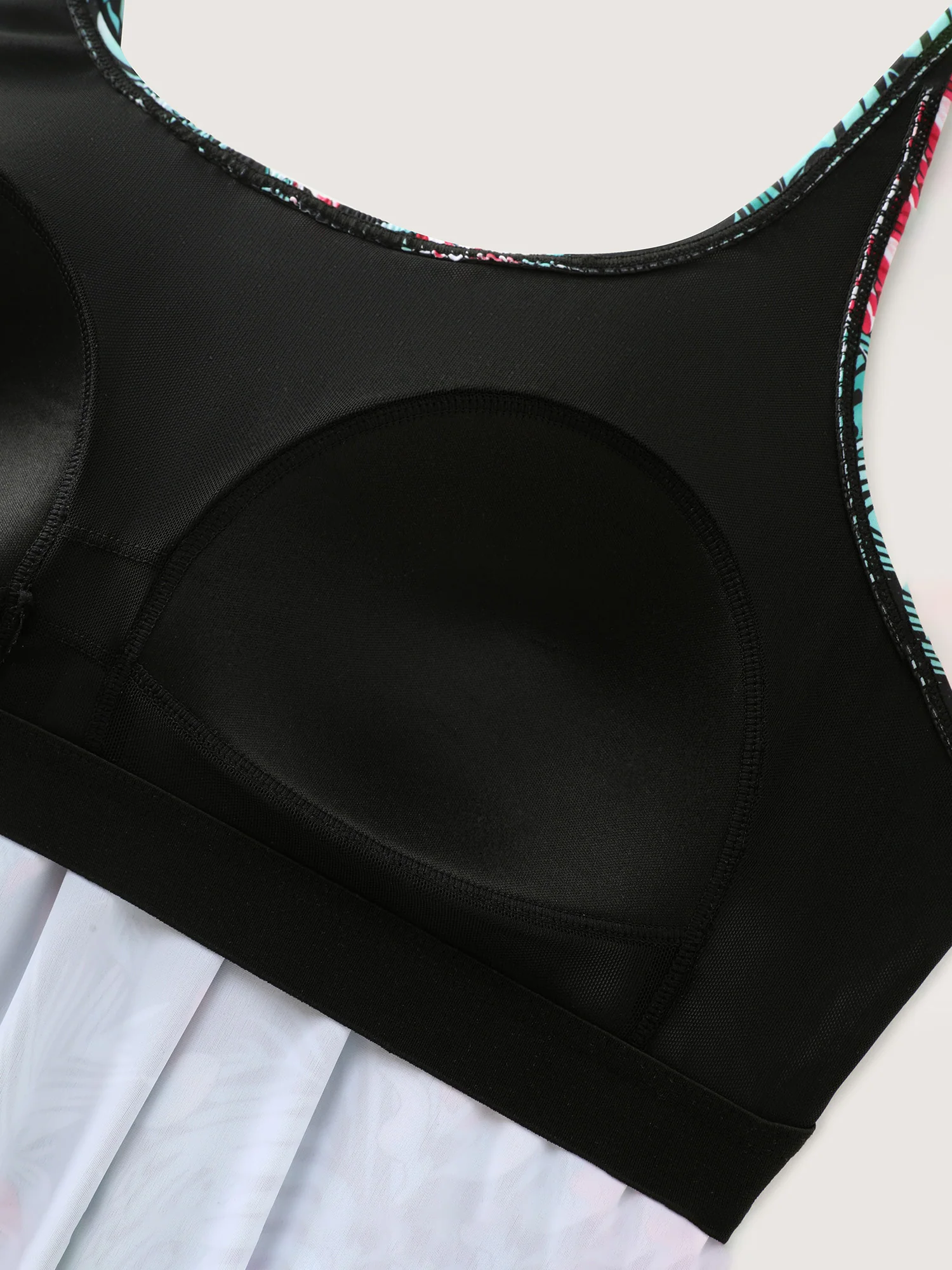 Tropical Flower Print Pockets One-Piece Swimsuit