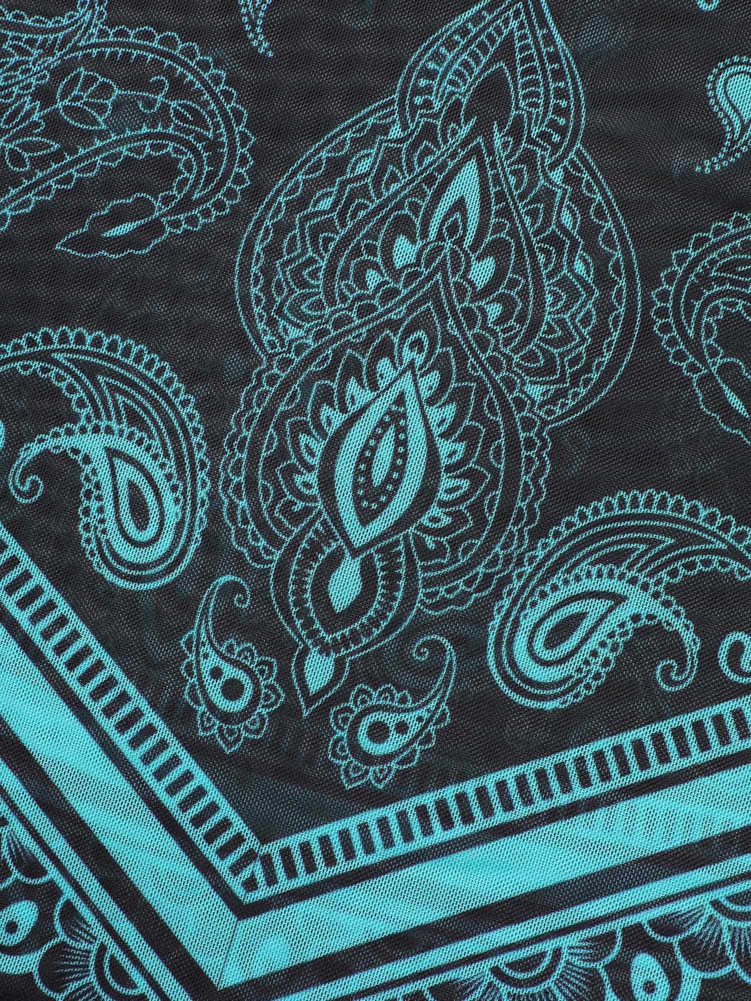 Paisley Print Handkerchief Hem Drawstring Swim Top