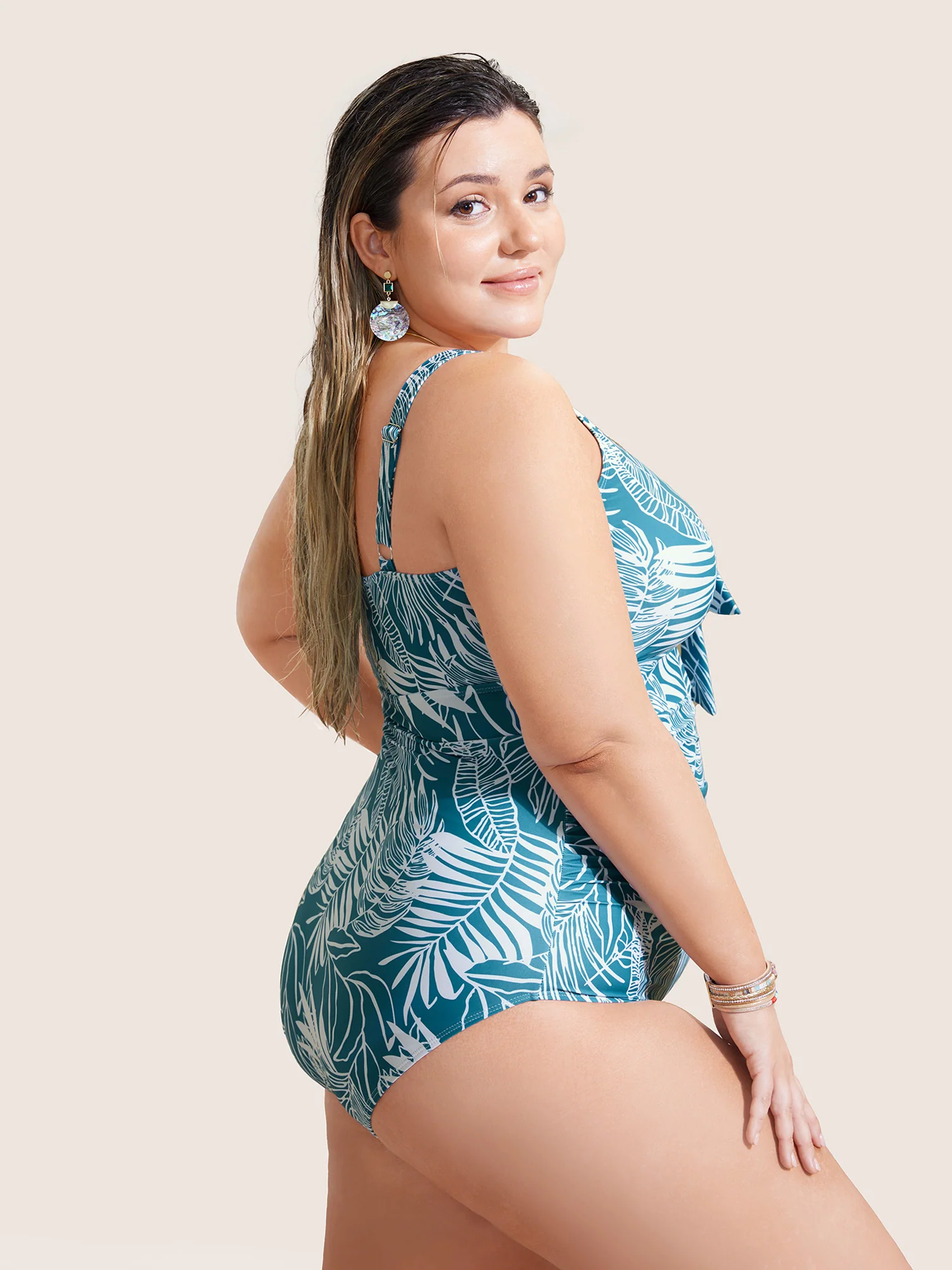 Tropical Print Knotted Gathered One Piece Swimsuit