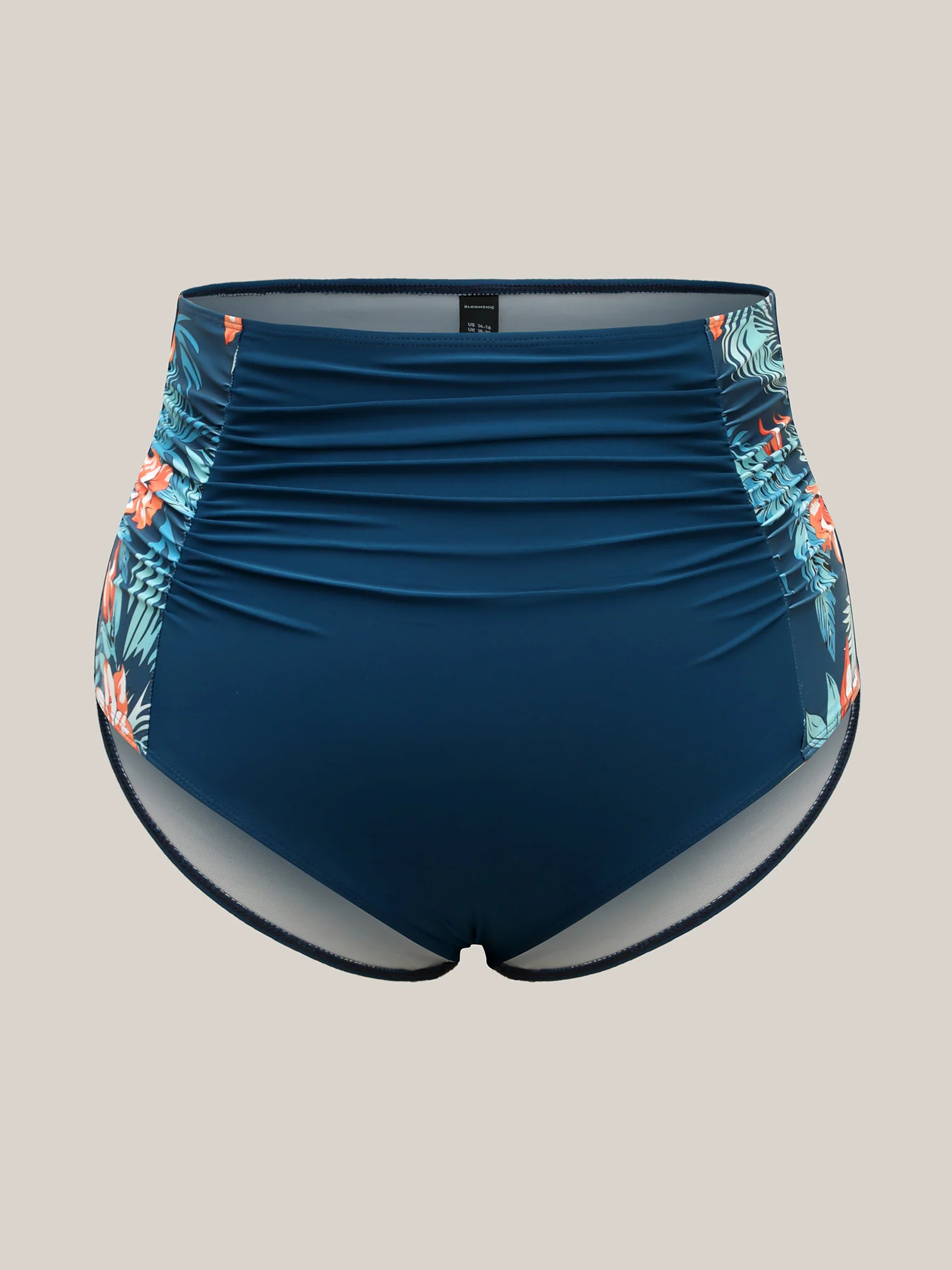 Tropical Print Ruched Swim Bottoms