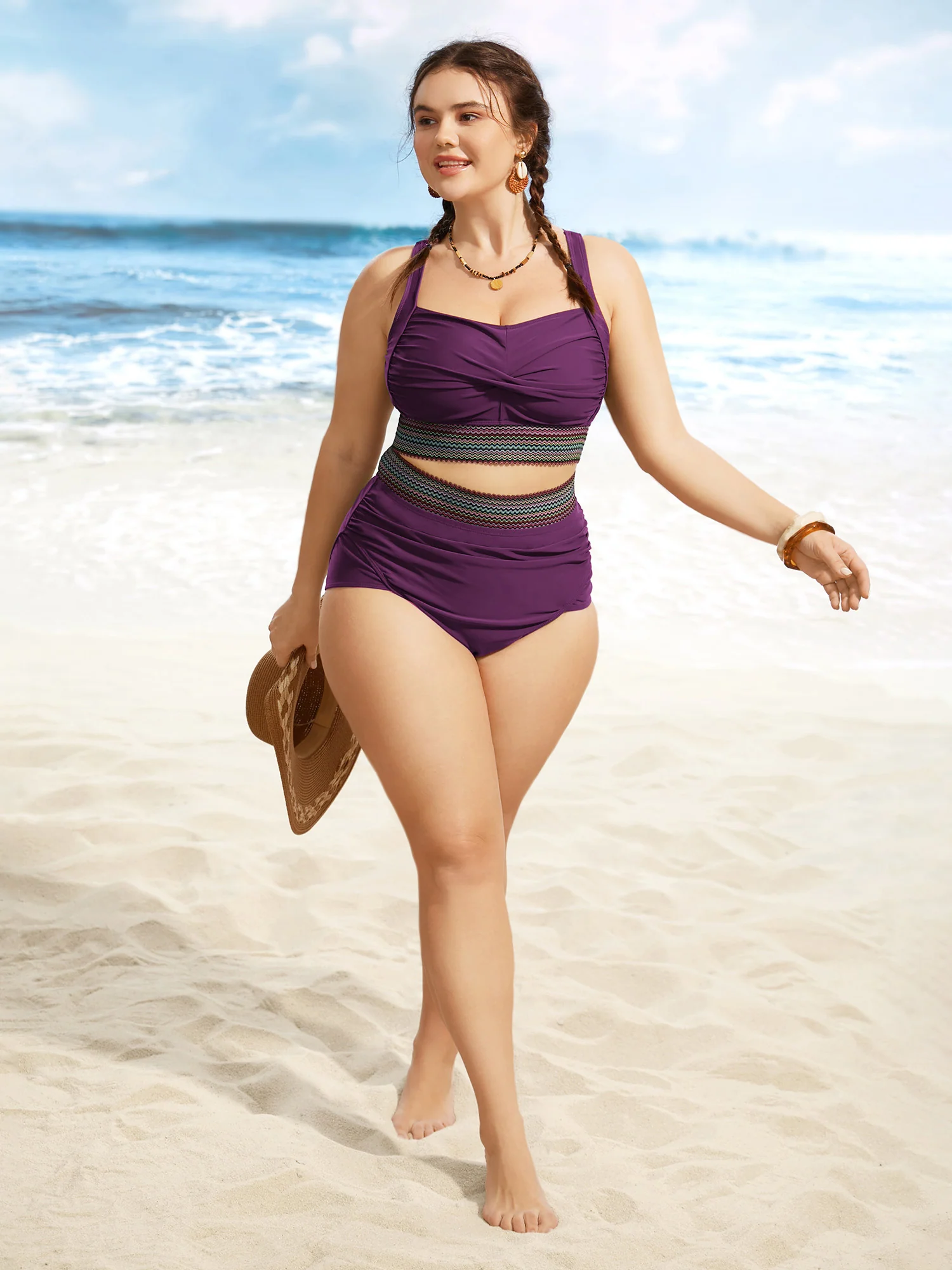 Woven Ribbon Gathered High Rise Swim Bottom