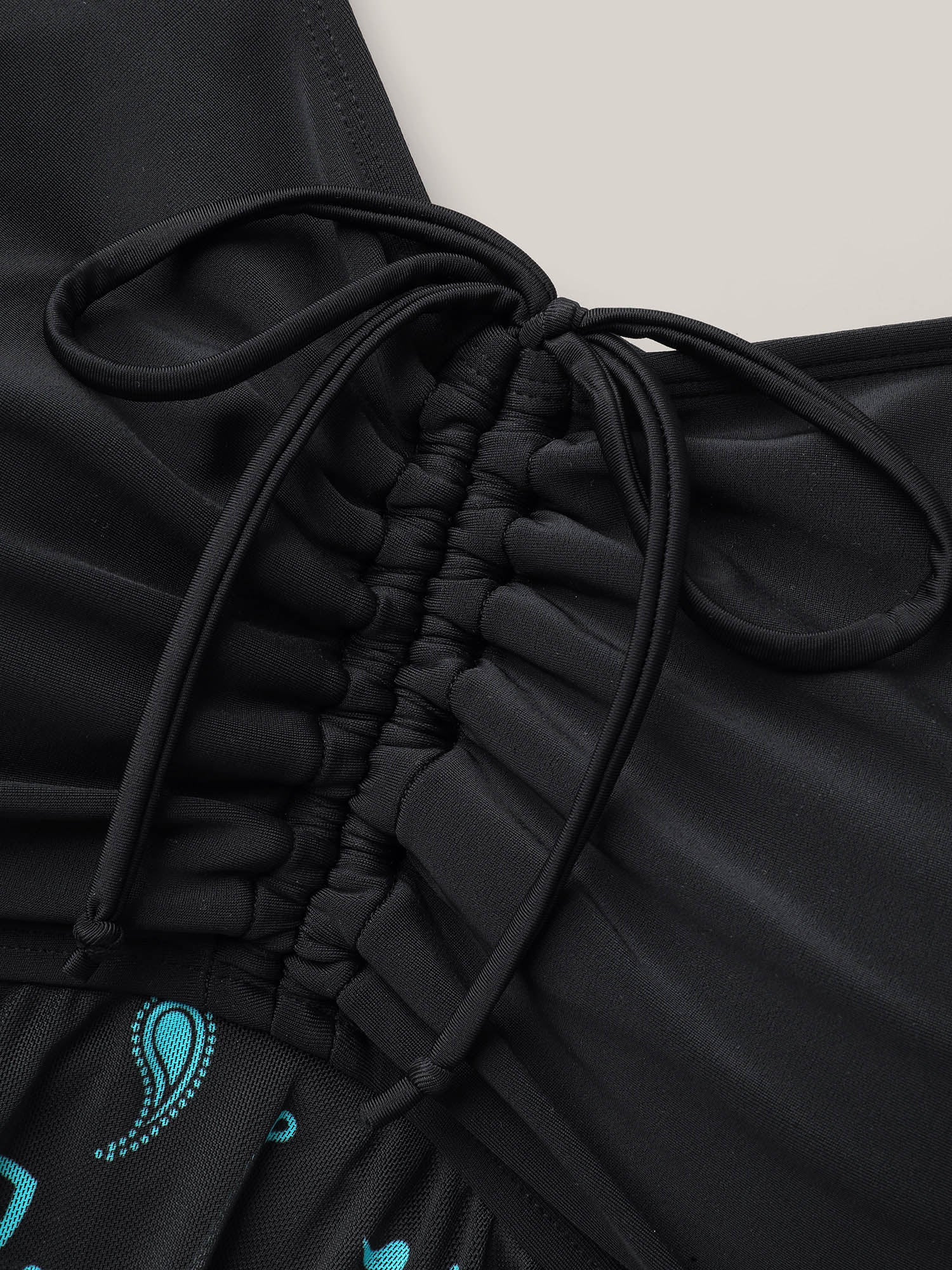 Paisley Print Handkerchief Hem Drawstring Swim Top