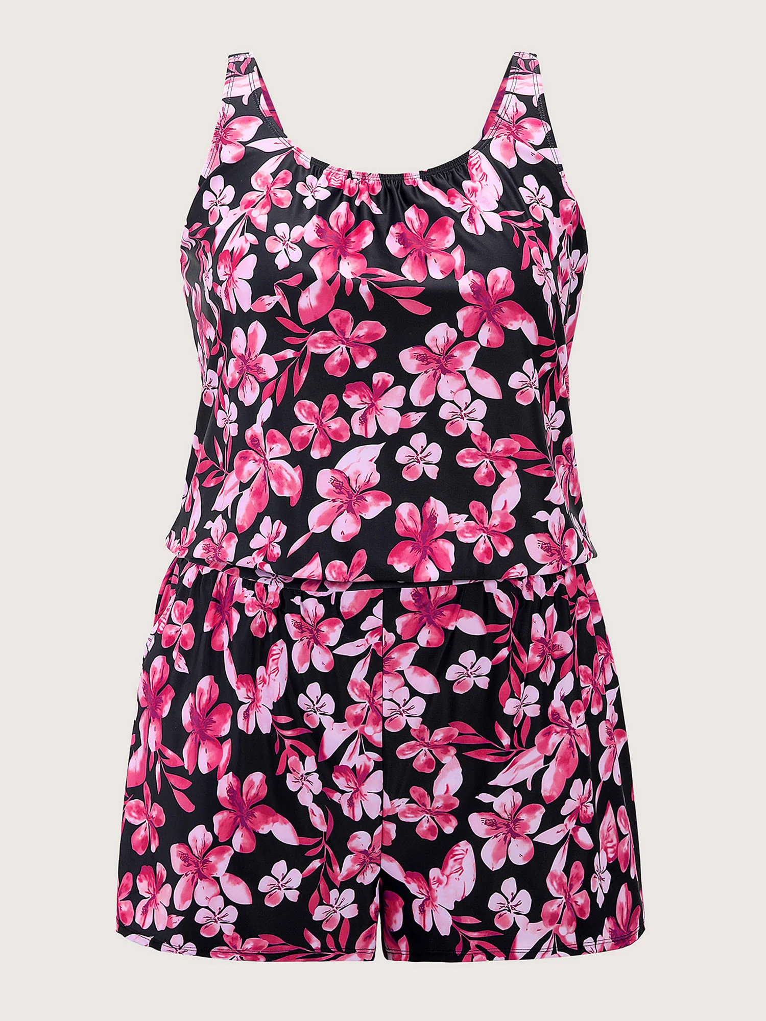 Tropical Flower Print Pockets One-Piece Swimsuit