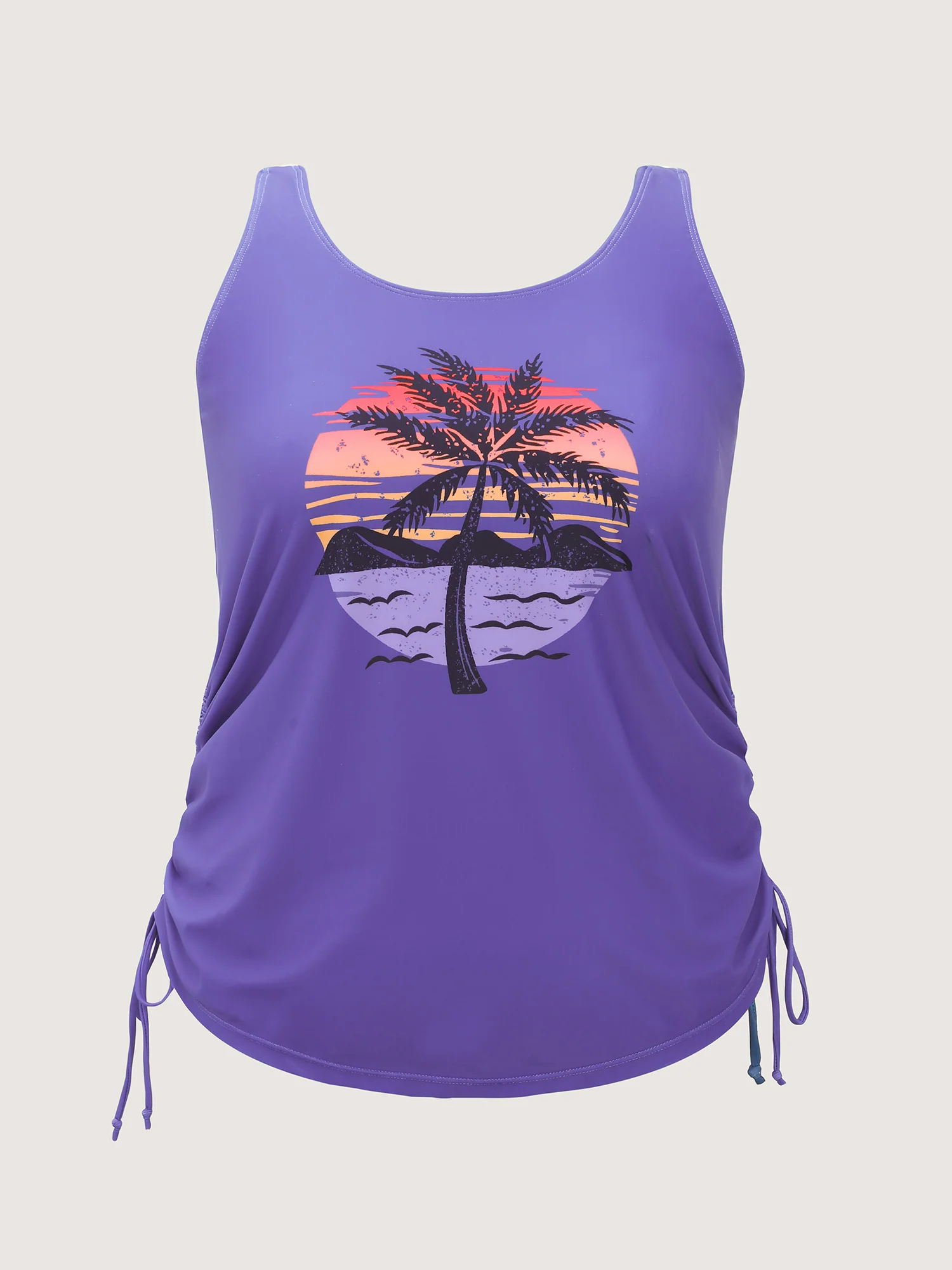 Island Print Drawstring Adjustable Swim Top