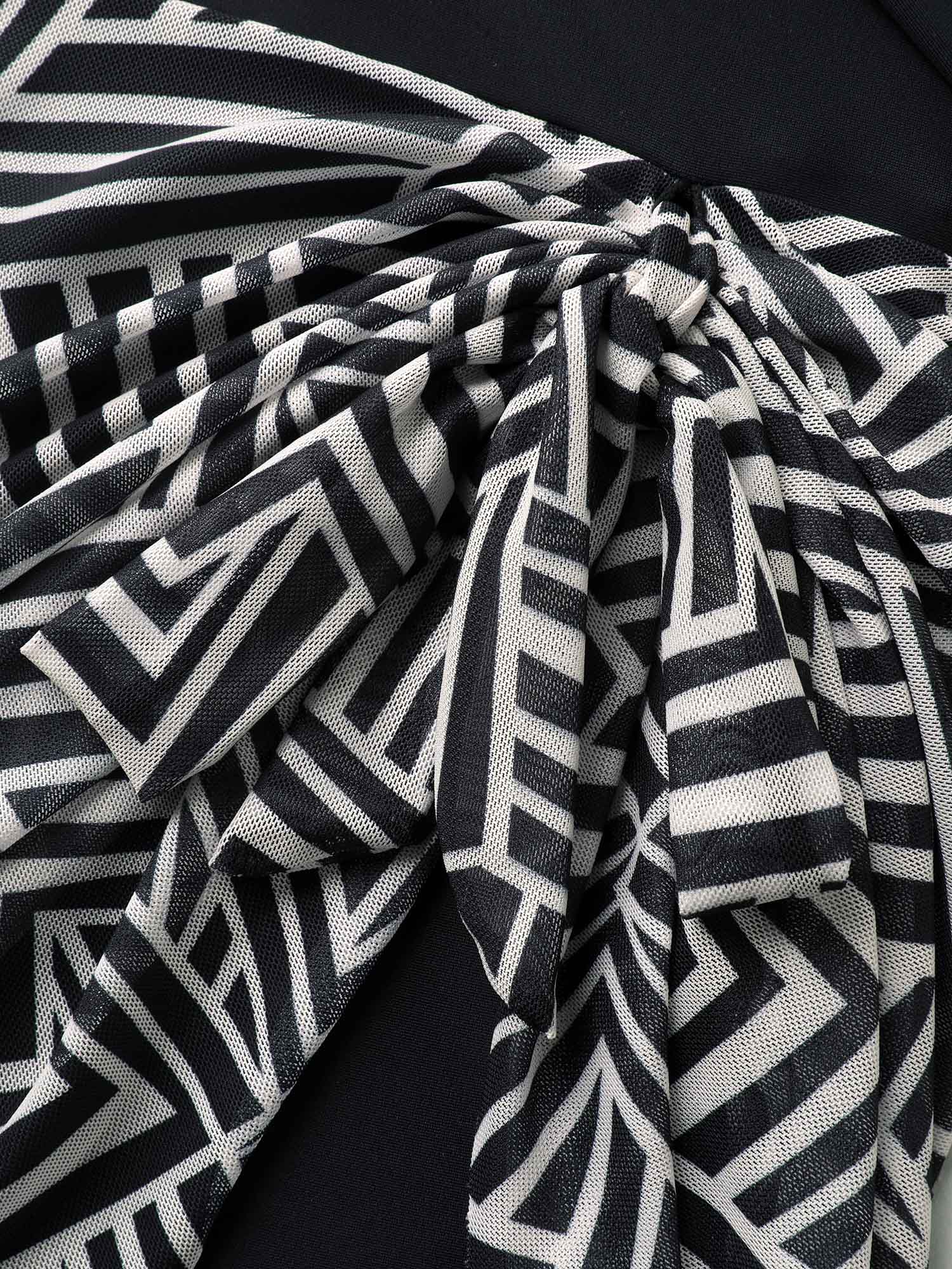 Geometric Print Knotted Swim Dress