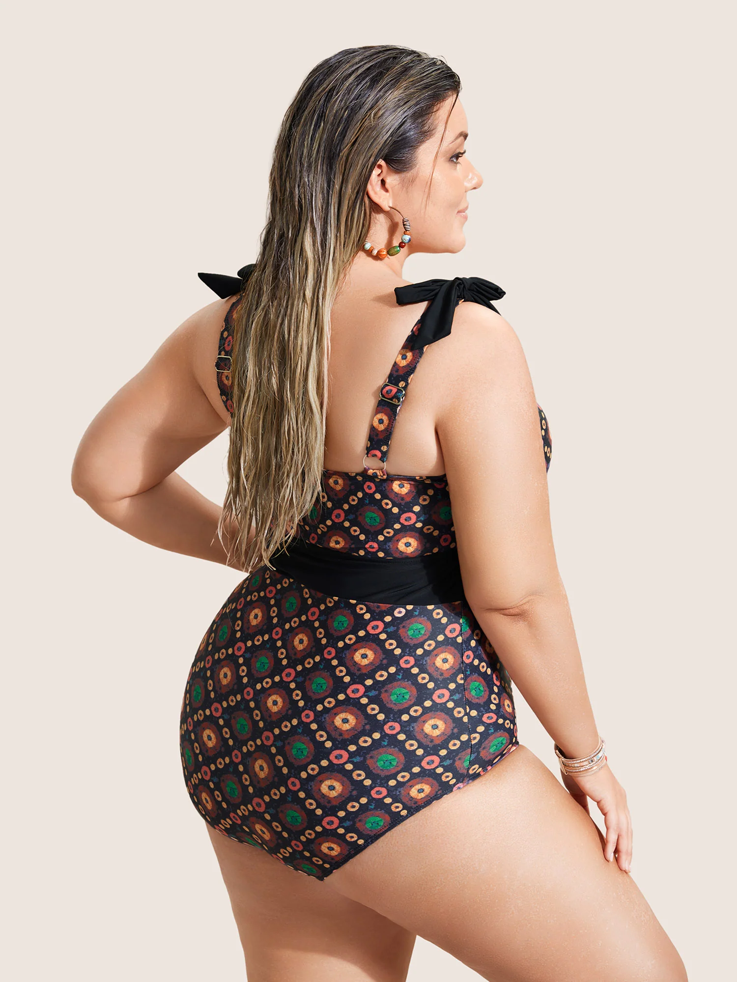 Bandana Print Two Tone Knotted One Piece Swimsuit