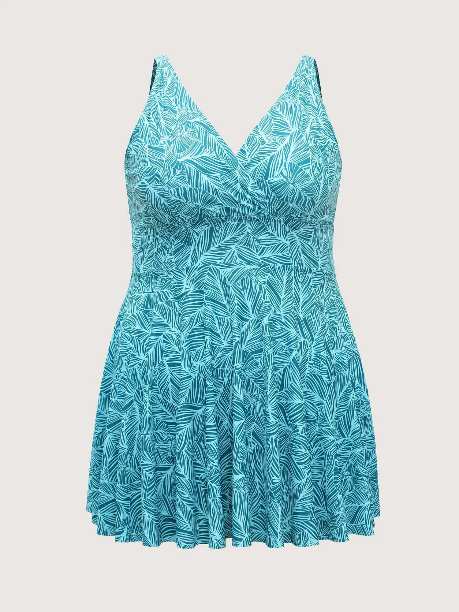 Leafy Print Fit and Flare Swim Dress
