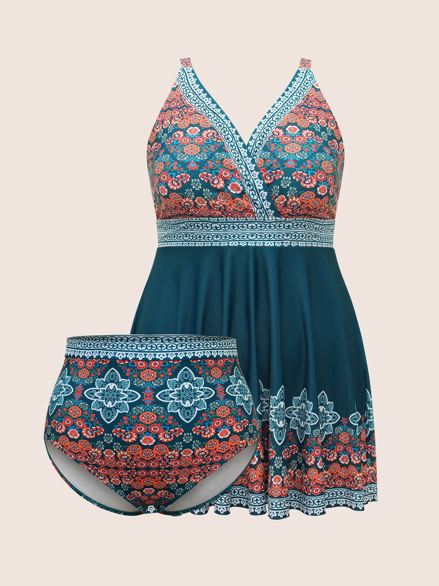 Boho Print Surplice Neck Adjustable Swim Dress